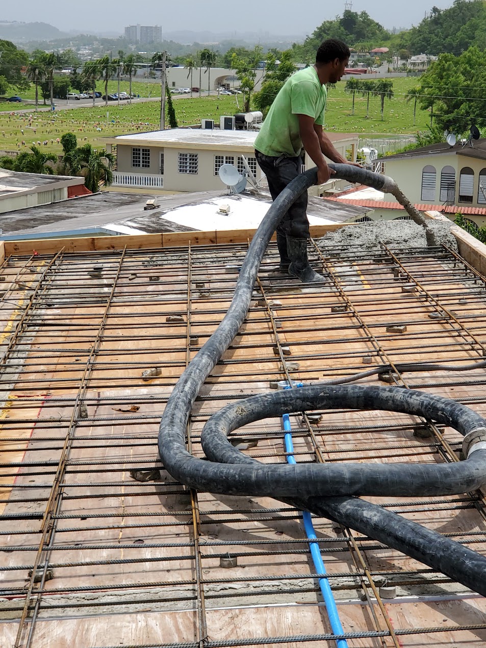 Concrete pouring with rebar reinforcement